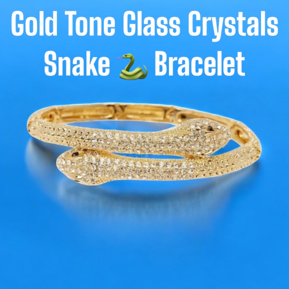 Snake ( Goldtone )  🐍 Adjustable Glass Crystals Bracelet NWOT